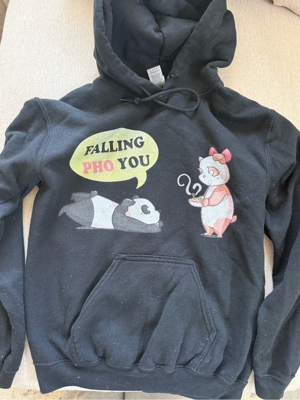 Gildan Black Fleece-Lined Pullover Hoodie “Falling Pho You” - SIZE SMALL